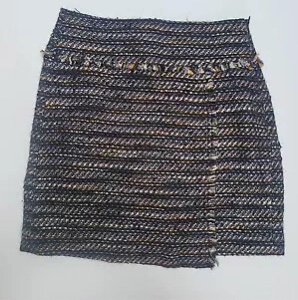 00 LOFT Black Fringe Tweed Faux Wrap Front Skirt